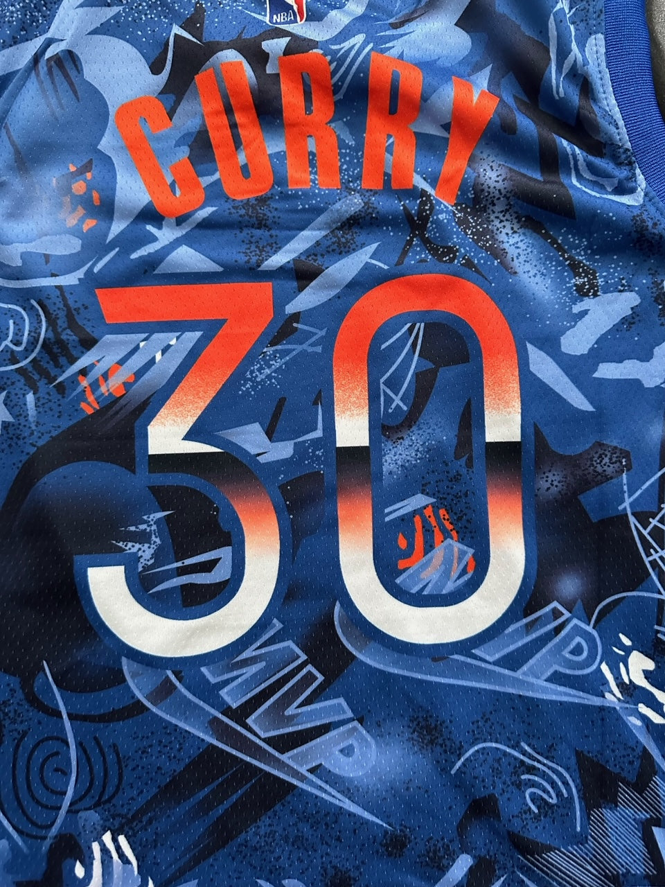 Retro Cloudy Golden State Warriors Curry Basketball Vest Large Blue