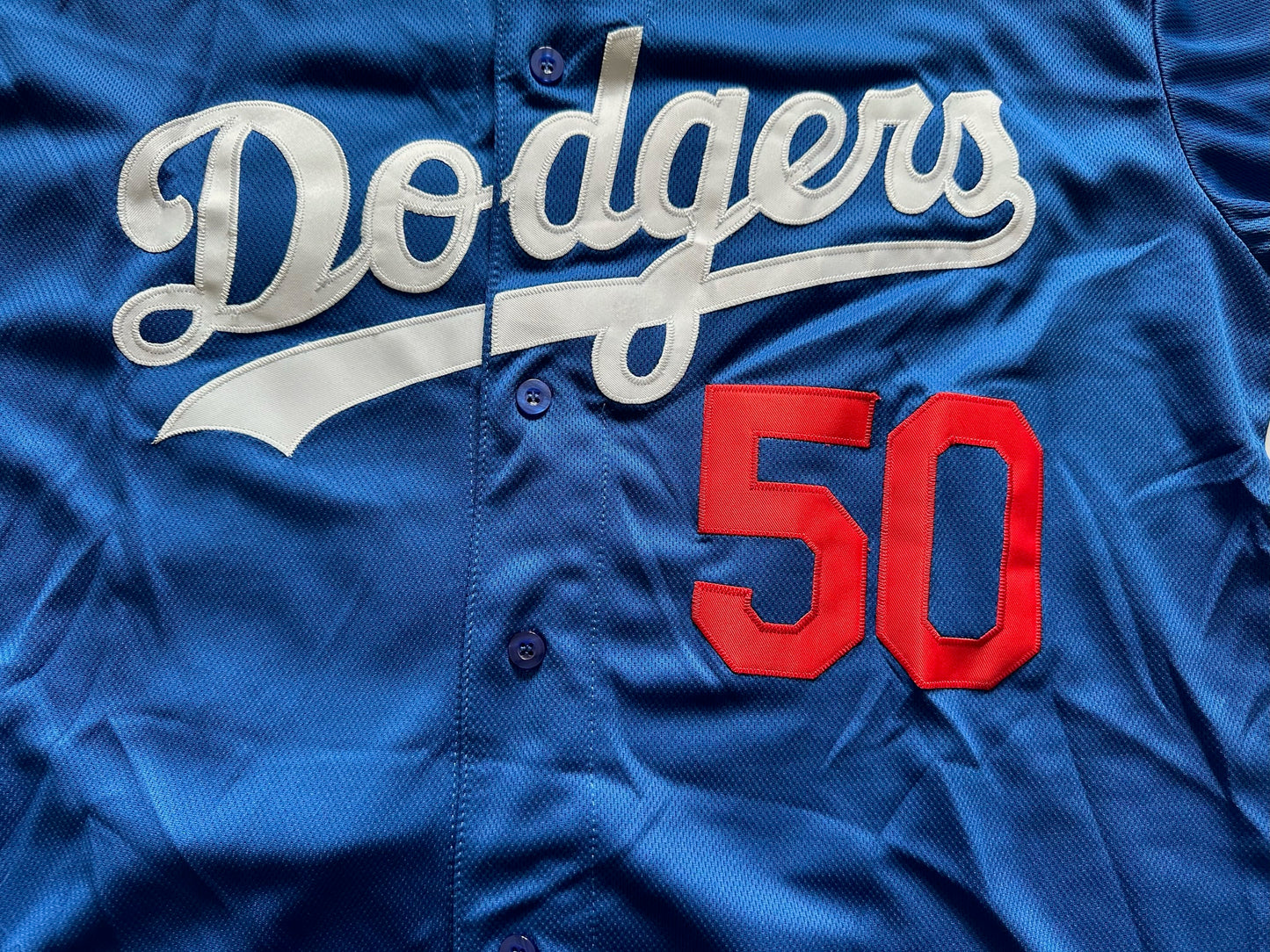 Los Angeles LA Dodgers MLB Baseball Shirt Large Betts 50 Blue