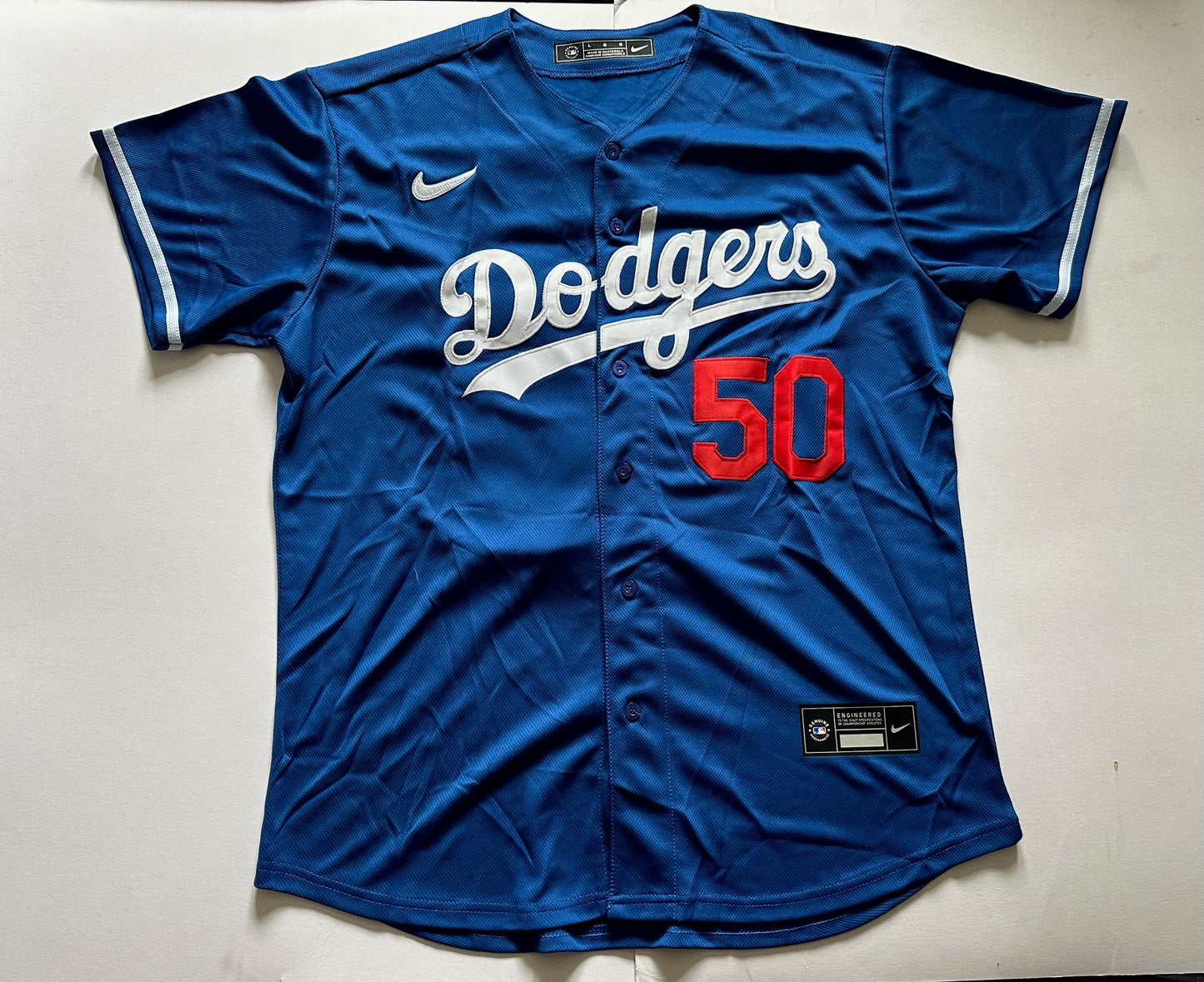 Los Angeles LA Dodgers MLB Baseball Shirt Large Betts 50 Blue