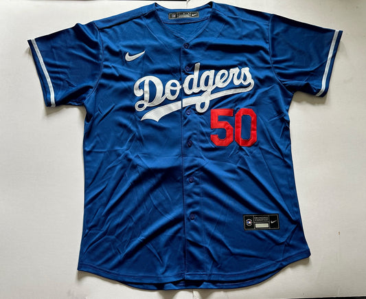 Los Angeles LA Dodgers MLB Baseball Shirt Large Betts 50 Blue