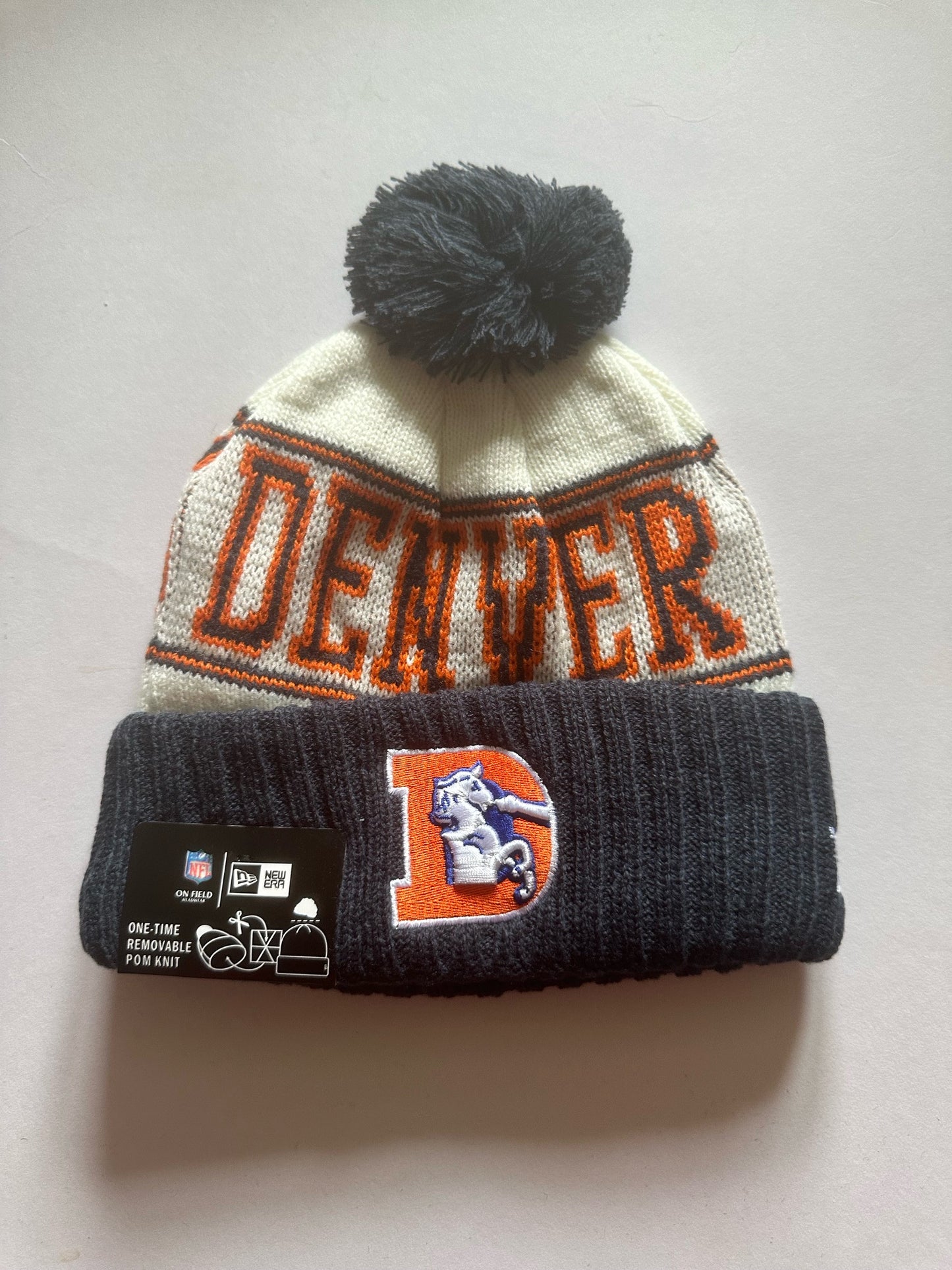 Denver Broncos NFL Bobble Beanie Multi Colour With Tags on