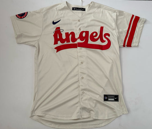 LA Angels MLB Baseball Shirt Large Trout 27 Cream