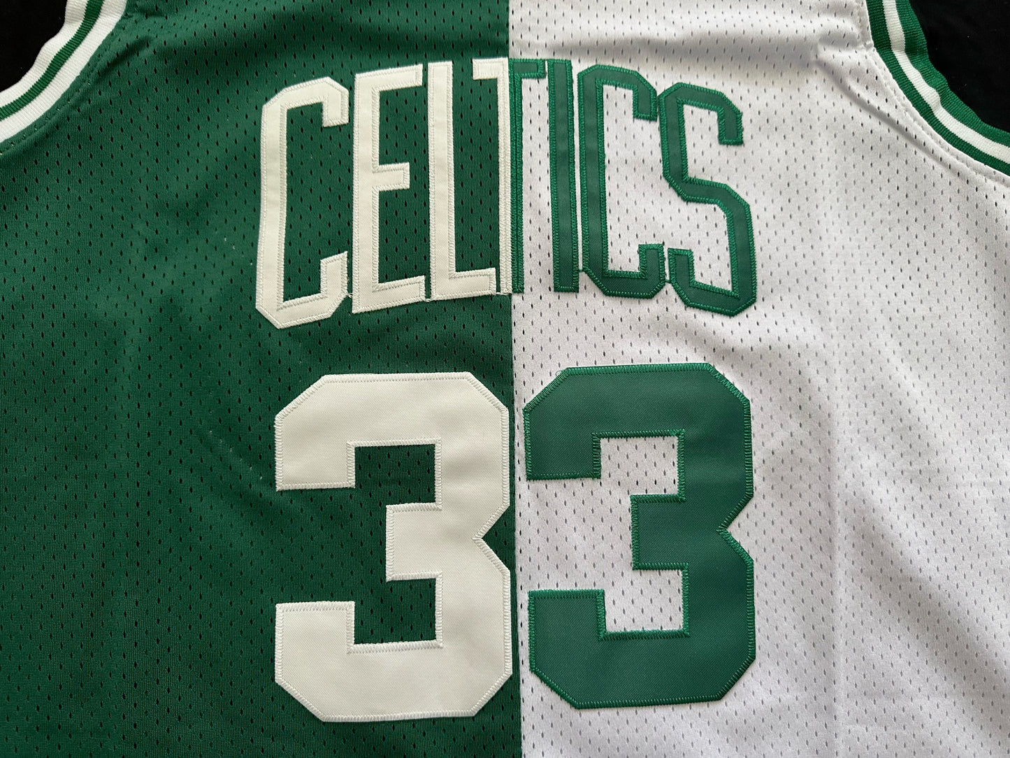 Retro 1/2& 1/2 Boston Celtics Bird Basketball Vest Large Green & White