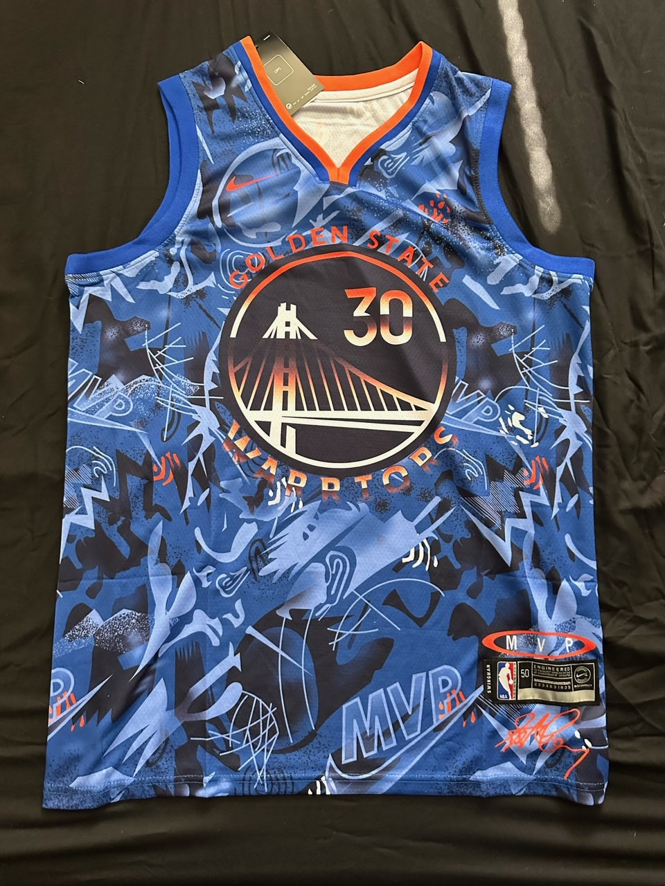 Retro Cloudy Golden State Warriors Curry Basketball Vest Large Blue