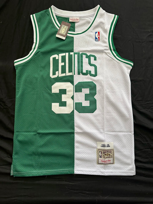 Retro 1/2& 1/2 Boston Celtics Bird Basketball Vest Large Green & White